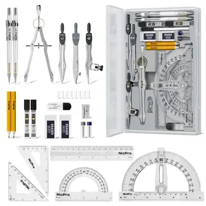 Nicpro 22 PCS Compass Geometry Tools with Case, Drafting Tools Geometry Set with Swing Arm Protractor, Rulers, Metal Compass, Square Set, Mechanical Pencil, Back to School Supplies