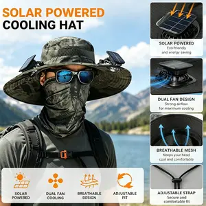Men's & Women's Wide Brim Solar Fan Outdoor Hat with 2 Sun-Powered Fans, UPF 50+, Cool, Breathable, High-Airflow, Long Battery Life, Ideal for Hiking, Camping, Sports & Outdoor Use, Sun-Powered Hat Sports & Outdoor Hats