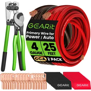GEARit 4 Gauge CCA Ground Wire Kit - 25 ft Black & Red with Crimper, Cutter, Lugs, Heat Shrink