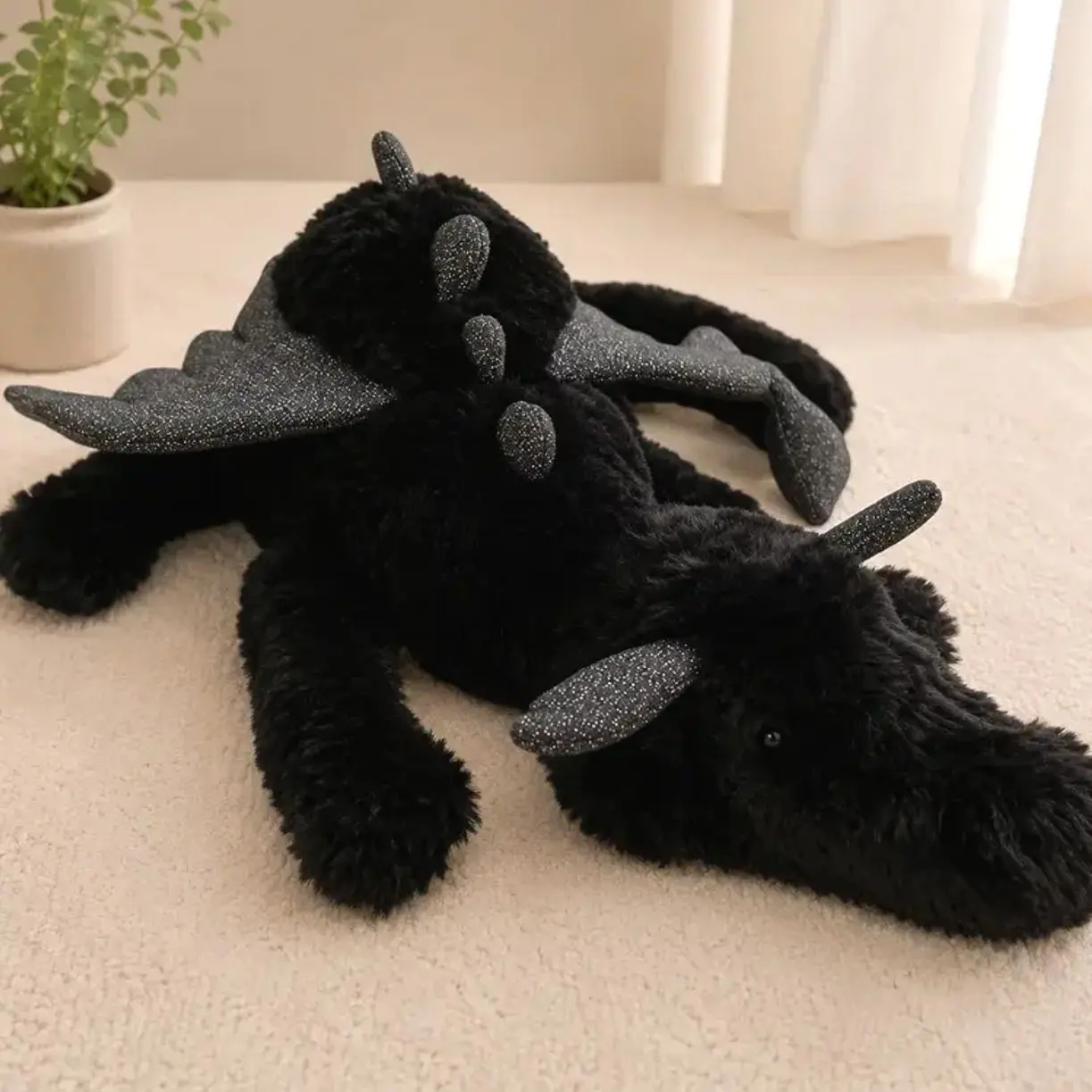 Jellycat Onyx Dragon Plush Stuffed Animal – Ultra Soft Black Dragon Plush Toy with Shimmer Wings, Cute Fantasy Collectible Gift for Kids & Adults