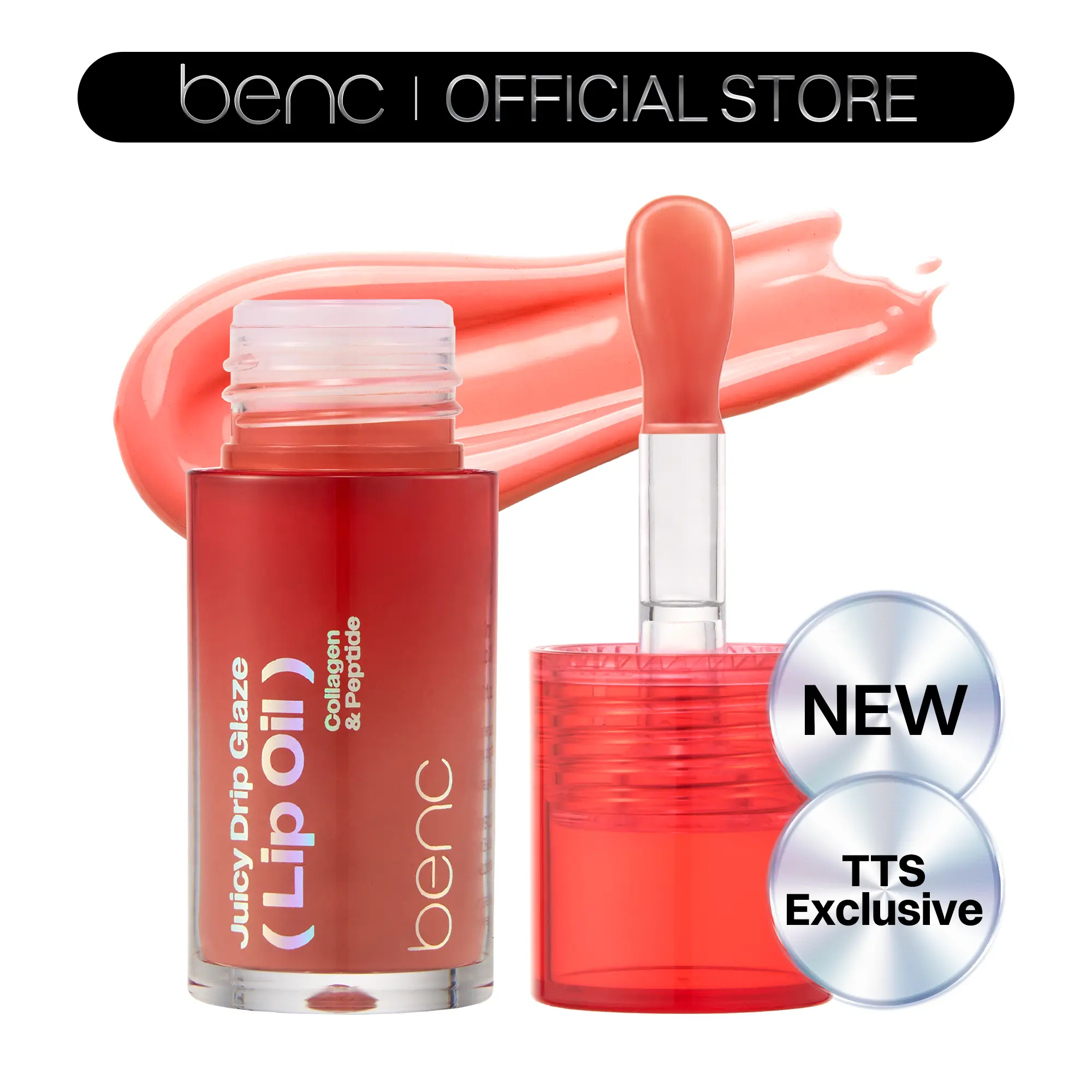 [NEW] Benc Juicy Drip Glaze Lip Oil 03 Tease Coral l Hydrating Gloss, Moisturizing balms, Sheer tint, Shine & Dewy Finish