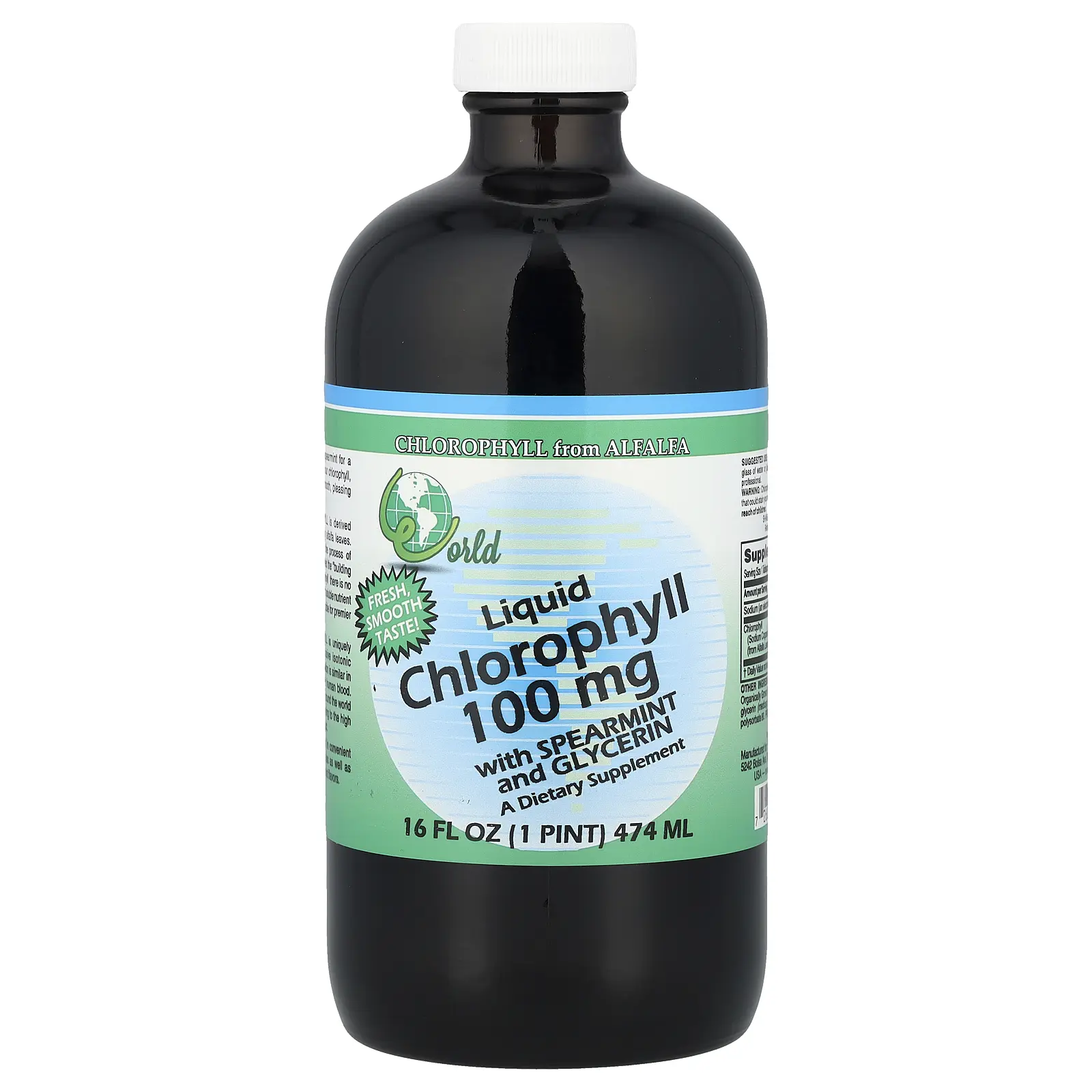 World Organic Liquid Chlorophyll with Spearmint and Glycerin, 16 fl oz (474 ml)