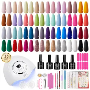 SUBOYER 55pcs Gel Nail Polish Set, 32 Colors Gel Nail Polish Gel with UV/LED Light Base Coat and Matte Top Coat, Nail Polish Peelable Manicure Accessories Tool Set, Beginner Manicure Tool Set for All Seasons Glossy Brush nailkit