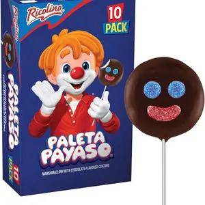RICOLINO Paleta Payaso Chocolate Marshmallow Lollipop 10 Pack with Chocolate Candy Snack Bonbon - Jelly mexican snacks