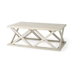 HomeRoots 603247 48 in. Off White Solid Wood Distressed Geo Frame Coffee Table