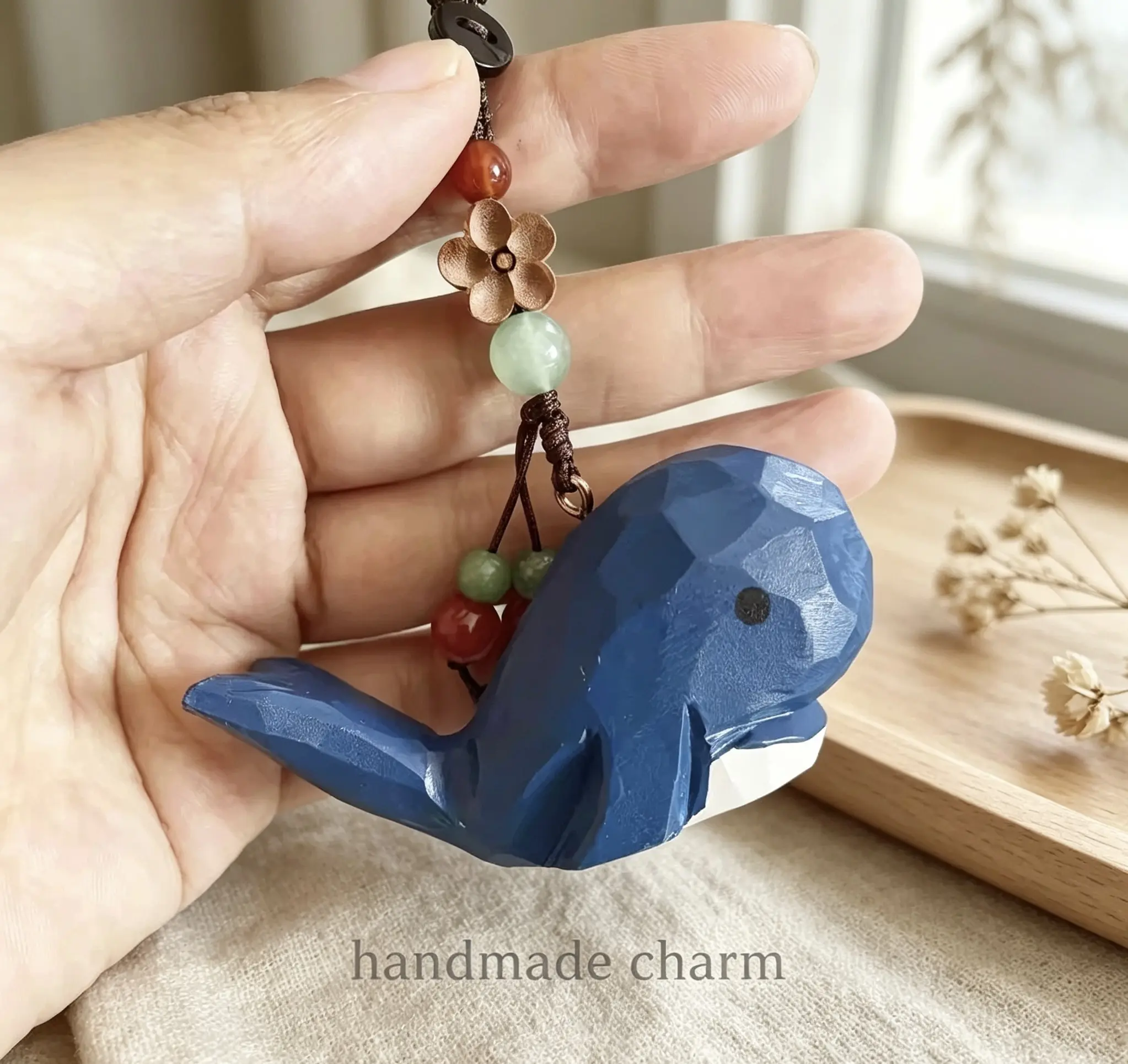 Handmade wooden whale keychain bag pendant gift