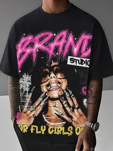 Men's Graffiti Streetwear Tee, Slim-Fitting Long Sleeve Design, Cartoon Pattern, All-Season Wear, Perfect for Casual