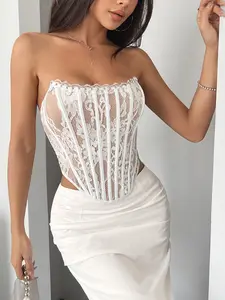 Elegant Floral Lace Corset for Women, Slimming Fishbone Backless Design, High-End Fashionable Underwear, Sexy Wrap Chest Style