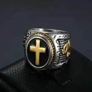 Stainless Steel Praying Hands Cross Ring for Men Husband Elegant Party Favor Gift Unique Design Symbolizing Faith Devotion