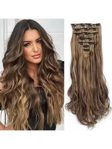 7pcs Natural-Looking Long Curly & synthetic wavy hair Extensions for Women - 140g Clip-In Wig Set with 16 Clips for Daily Wear Synthetic Hair Pieces Wavy Hairpieces