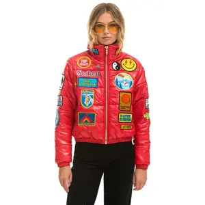 VINTAGE PATCH APRES PUFFER JACKET - CHERRY GLOSSY