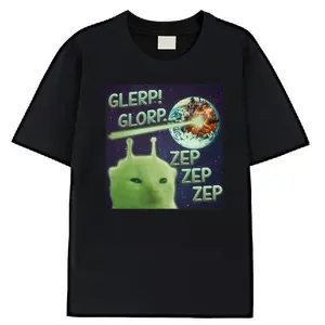 Funny Alien Cat Graphic Standard Size Men's T-Shirt Meme Print Tee