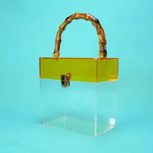 Transparent acrylic gift box with bamboo handle gift for daughter gift for mom gift for grandma