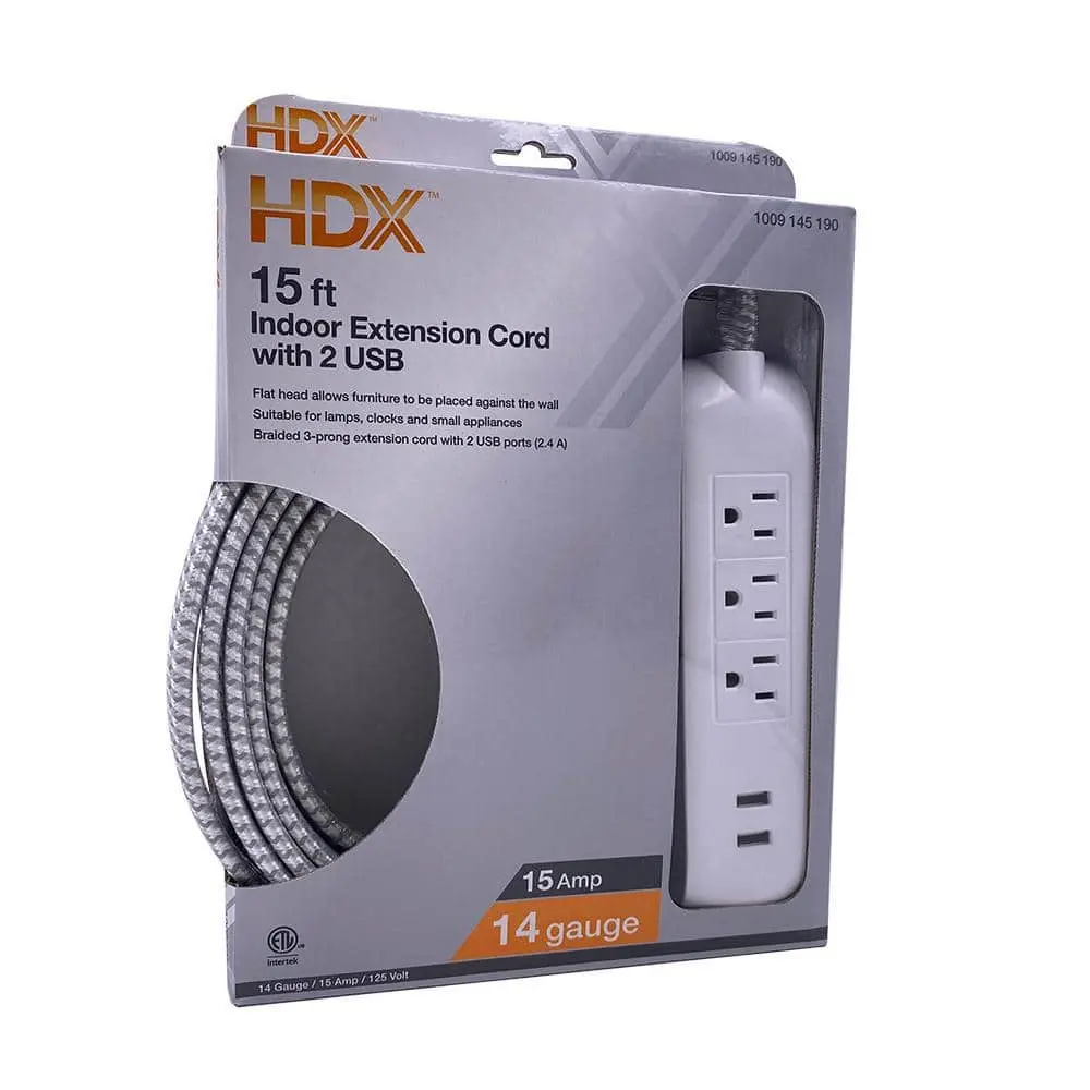 15 ft. 14/3 Light Duty Indoor Braided Extension Cord