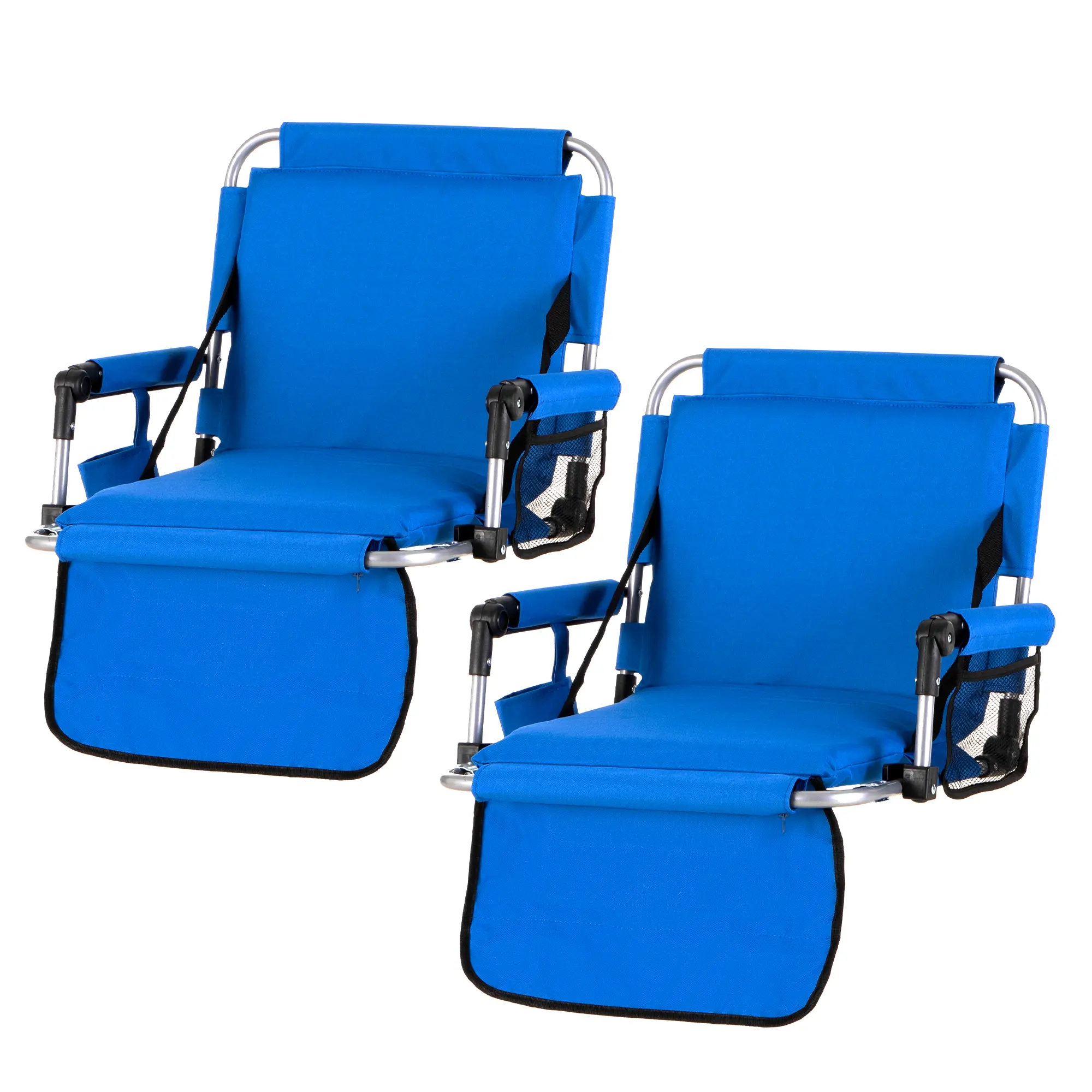 PHIVILLA Blue Folding Stadium Seat Bleacher Chair with Cup Holder, Mesh Bag and Hide Hooks, Portable Stadium Chair with Back and Cushion