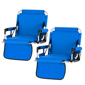PHI VILLA Blue Folding Stadium Seat Bleacher Chair with Cup Holder, Mesh Bag and Hide Hooks, Portable Stadium Chair with Back and Cushion