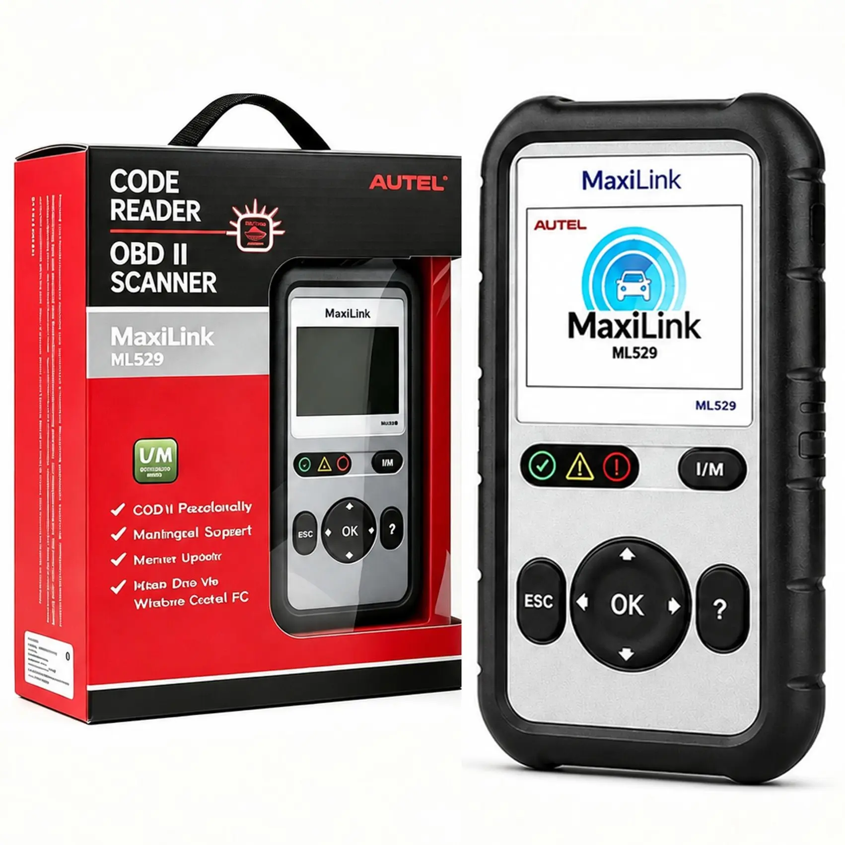 Autel ML529 OBD2 Scanner 2-in-1 Code Reader with Digital Multimeter, AutoVIN, All 10 OBDII Modes, I/M Readiness, Check Engine Light Diagnostic Tool