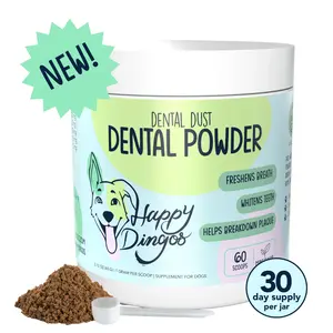 Happy Dingos Dental Dust – No-Brush Dental Powder for Dogs, Fights Bad Breath, Plaque & Tartar, 60 Servings