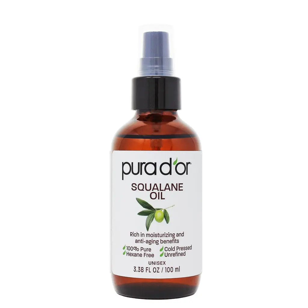 PURA D’OR Squalane Oil 3.38oz (100ml) – 100% Pure Hydrating Facial Oil for Skin, Hair, Lips & Body Moisturizing