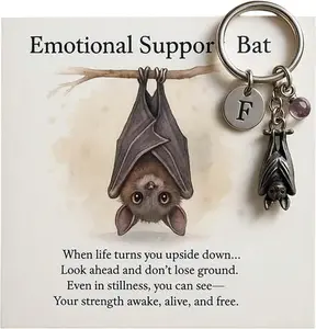 Emotional Support Bat Inspirational Keychain with Encouragement Verse Card - Metal Pendant Keepsake for Christmas,Bag