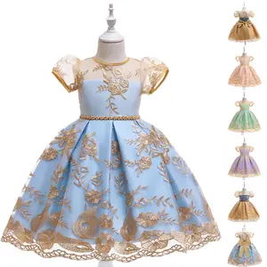 3-10Y Champagne 5192 Kids Clothes Champagne Big Bow Embroidered Flower Girl Ball Gown Pageant Children Princess Prom Cocktail Summer Dress 3-10Y
