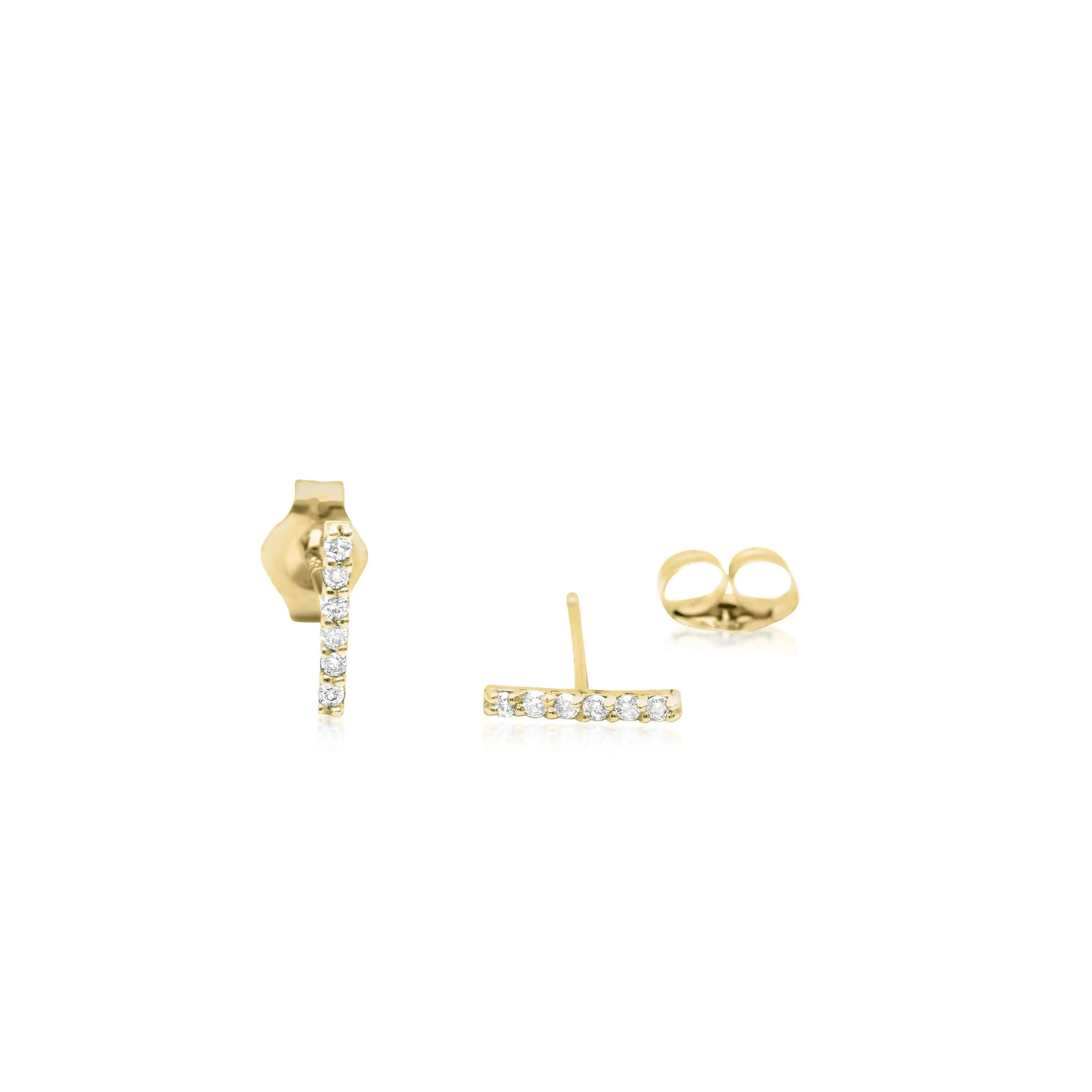 14k Gold Diamond Bar Stud Earrings