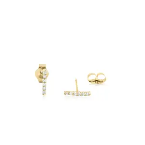 14k Gold Diamond Bar Stud Earrings