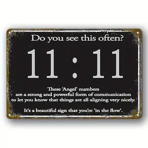 Metal Tin Signs Vintage Angel Numbers 11:11 Decorative Iron Sign Plaque - Multipurpose Wall Hanging for Street, Yard, Porch, Garage, Home, Cafe, Bar, Club, Shop, Restaurant, Farm, Garden - Ideal Gift for Spiritual Decor, Pre-drilled, Weatherproof, English