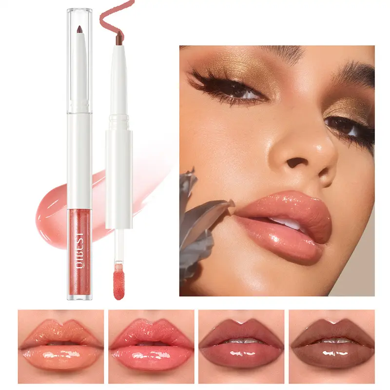 Double-head Mirror Lip Glaze 2-in-1 Lip Line Lip Glaze Water Light Dudu Lip Natural Color Lip Liner Lipgloss Glossy Lipgloss Lip Products Makeup