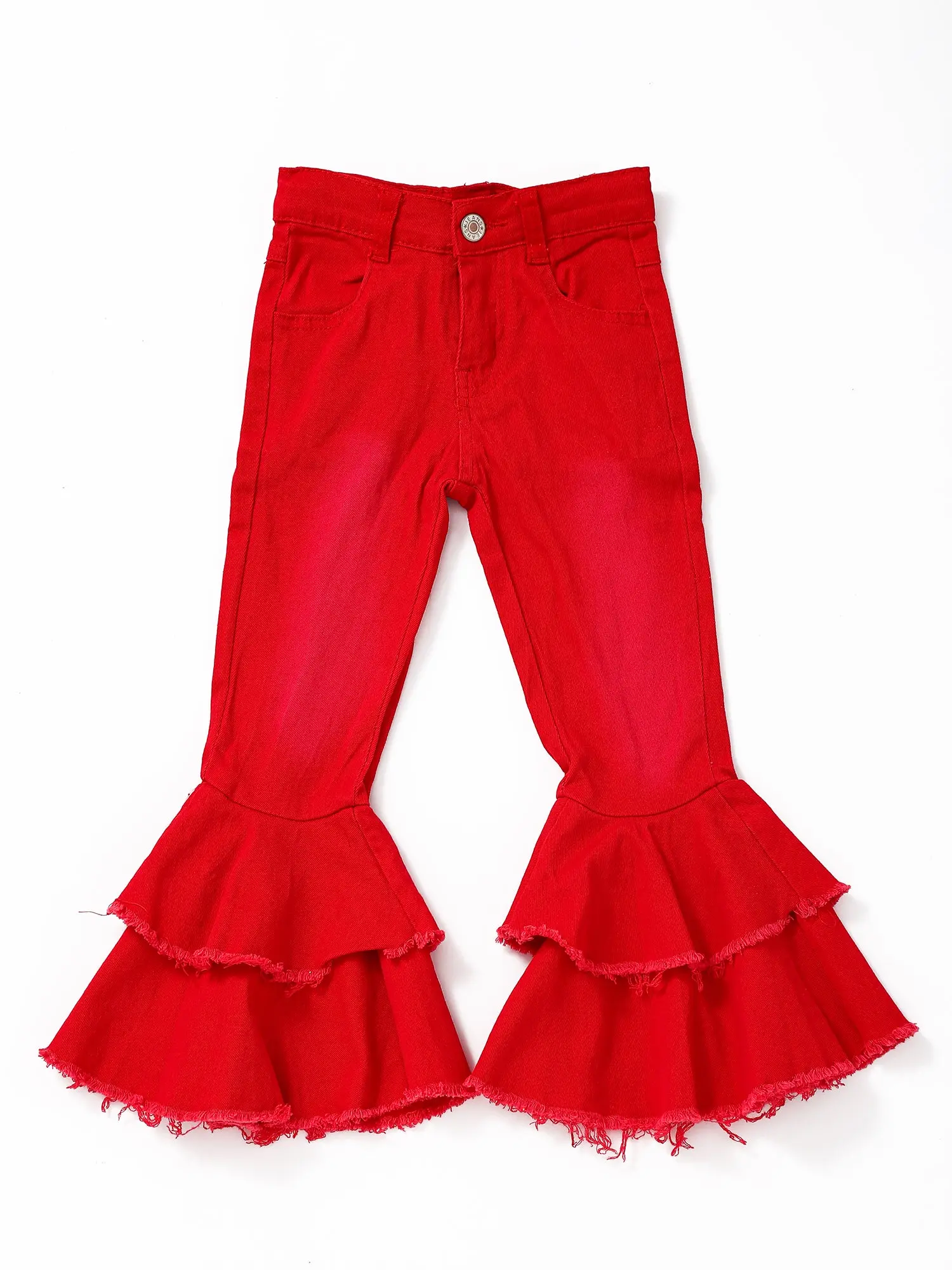 Girls' Denim Jeans with a Western Cactus Print, Trendy Black Bell Bottom Flare Pants, Soft Comfortable Fit for Kids