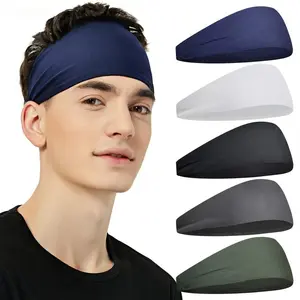 5Pcs Men Sports Headbands, Sweat Absorbent Non Slip Breathable Fabric Adjustable Hair Bands, Unisex Elastic Sweatband for Running Gym Basketball Tennis Outdoor Workout Fitness
