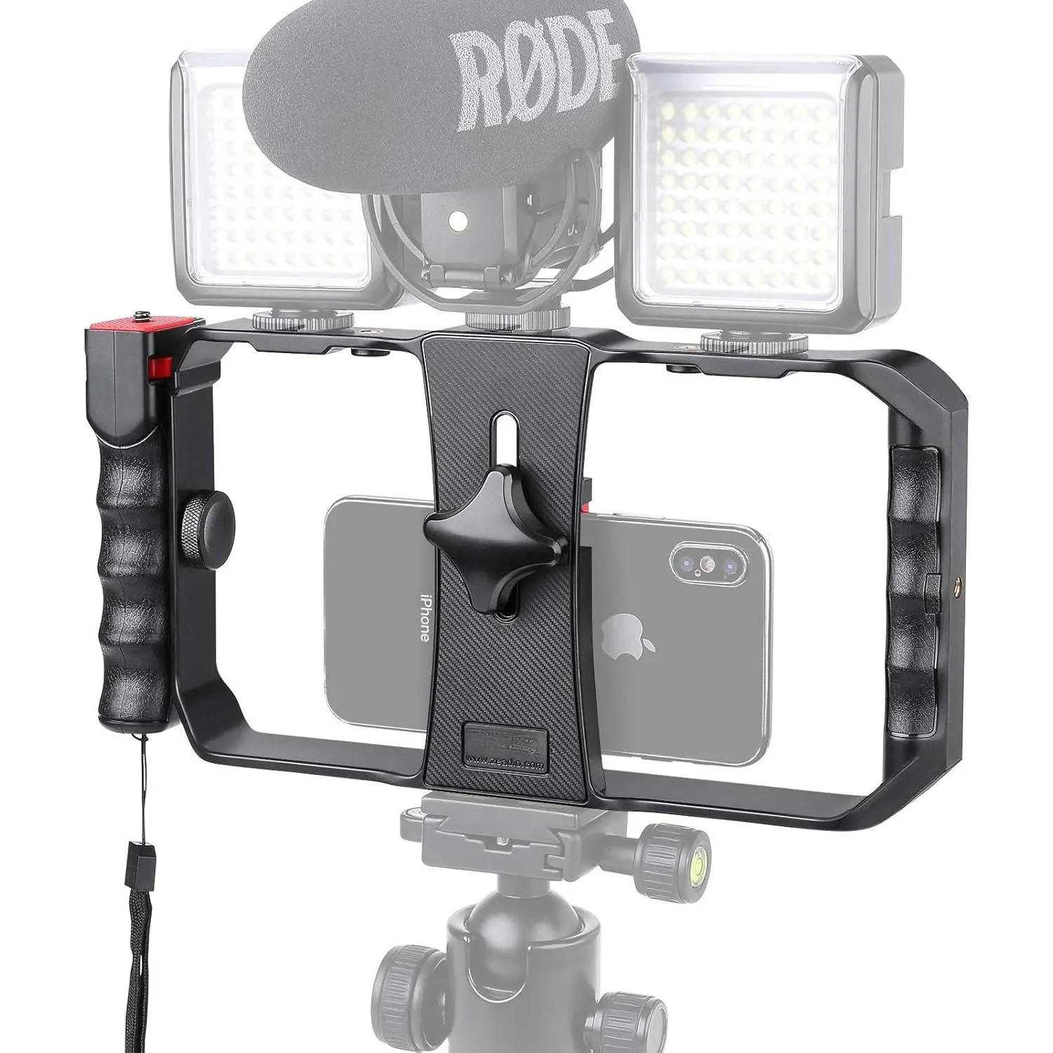 SQ-SFT003 Smartphone Video Cage Rig - Camera Accessories with Handle, Stabilizer Tripod Mount, Wireless Remote Shutter for iPhone & Android Phones (Ideal for Filmmaking, Vlogging, Recording)
