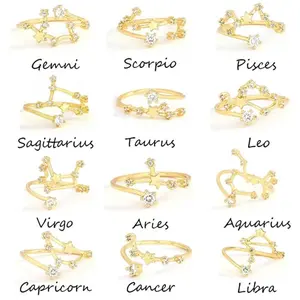 Stylish Personalized 12 Zodiac Letter Symbol Diamond Pendant Necklaces for Women Yellow Gold Zinc Alloy Daily Fashion Accessories Birthday Gifts Set of 3 Pieces