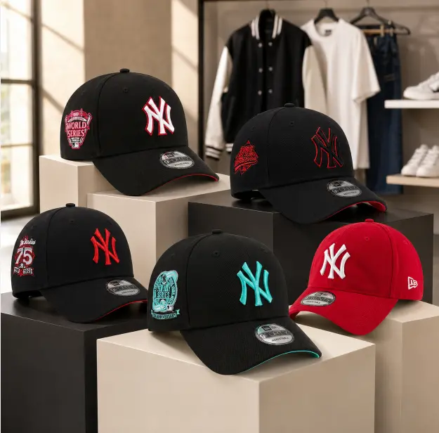 NY & LA Embroidered Fitted Baseball Hat Collection, Premium Flat Brim Caps with Side Patches, Unisex Hip-Hop Streetwear Style, Multiple Colors & Sizes