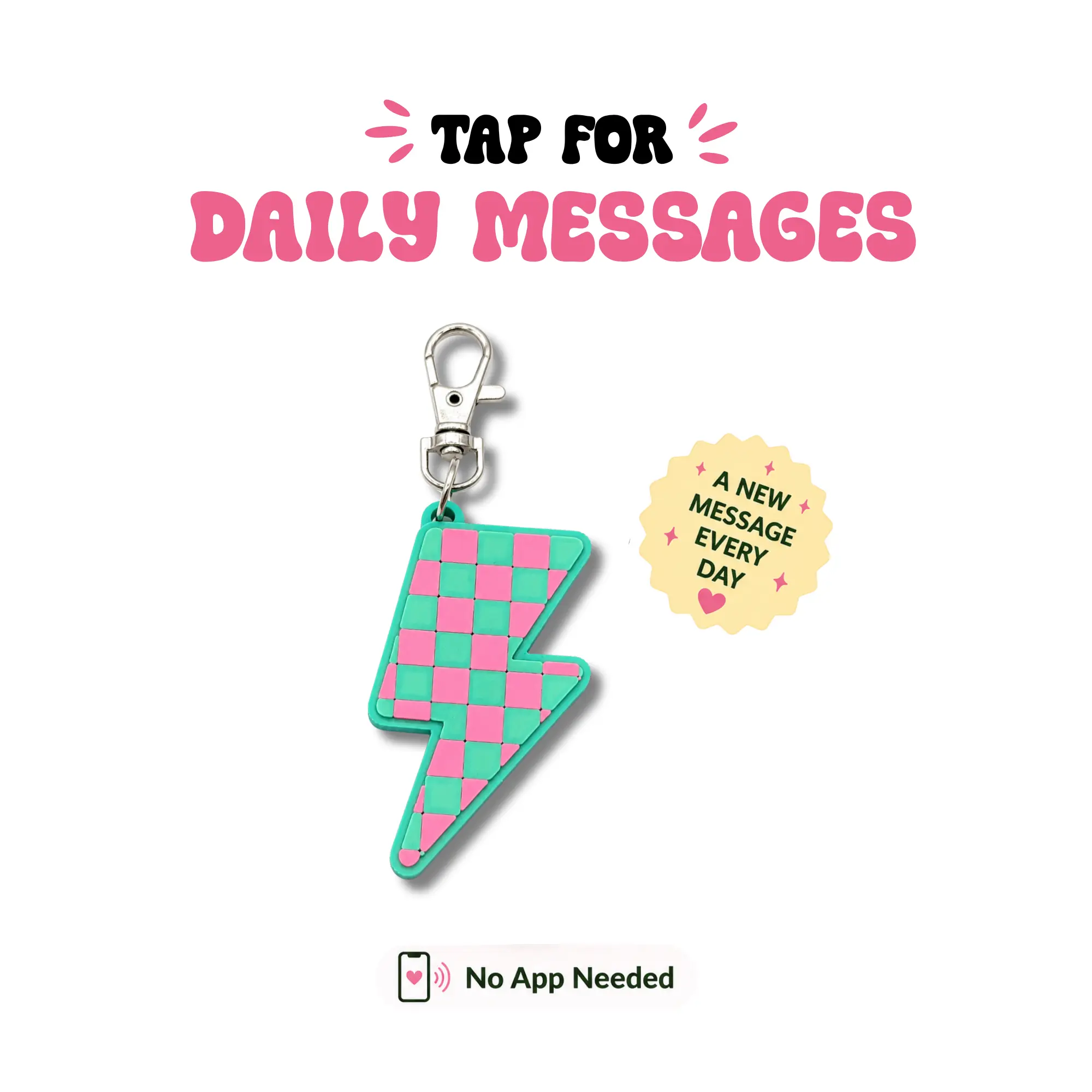 TapKeeps NFC Checkered Lightning Bolt Keychain - Tap for a New Daily Message - Y2K Bag Charm - Cute Aesthetic Gift