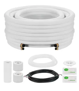 25ft Mini Split Line Set For AC Copper Tubing 3/8 In And 5/8 In OD, White PE Thickened Insulated Coil With Flared Nuts And Fittings, Suitable For Mini Split Air Conditioner HVAC Or Heat Pump System