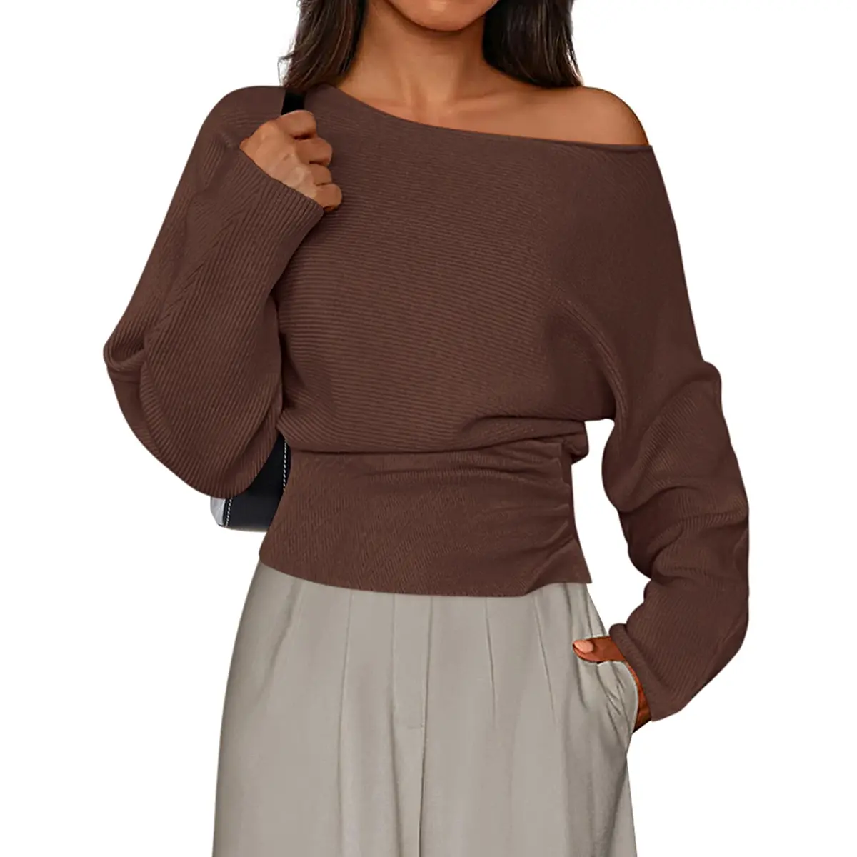 PrettyGarden Womens‘ Off Shoulder Knit Top Fall Sweater Trendy Long Batwing Sleeve Pullover Going Out Tops Winter Clothing#Fallfreshness