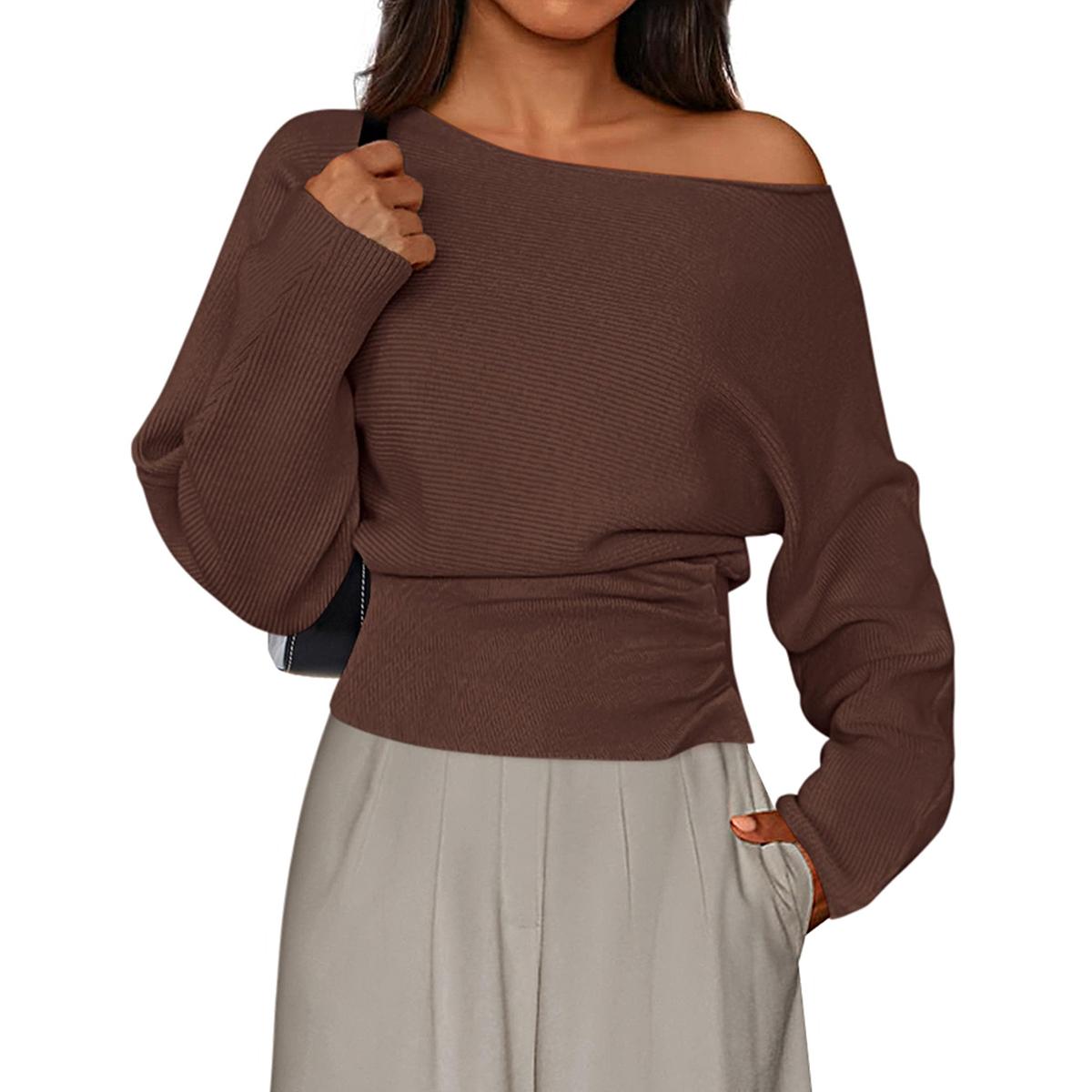 PrettyGarden Womens‘ Off Shoulder Knit Top Fall Sweater Trendy Long Batwing Sleeve Pullover Going Out Tops Winter Clothing#Fallfreshness
