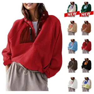 Molitree Women's Fuzzy Fleece Pullover Jacket Cropped Fall Winter Fitted Turtleneck Long Sleeve Green Sherpa Sweatshirt Coat with Pockets