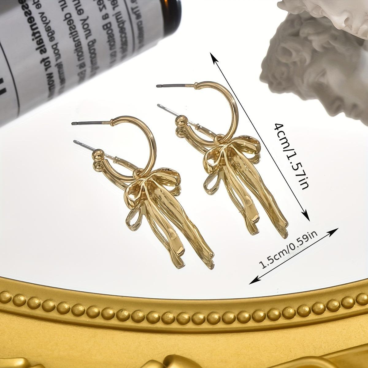 Bow earrings for women - Gold bow earrings for women - Christmas Earrings - Alloy earrings,Trendy Elegant Bowtie Drop Dangle Hoop Stud Lightweight Hypoallergenic Christmas Jewellery Gift for Party Wedding Holiday
