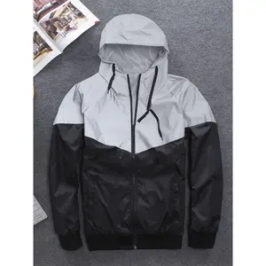 Reflective Color-Block Hooded Jacket — Durable build, men’s trendy street-style polyester jacket — Machine washable fashion collar menswear coat with sleeves