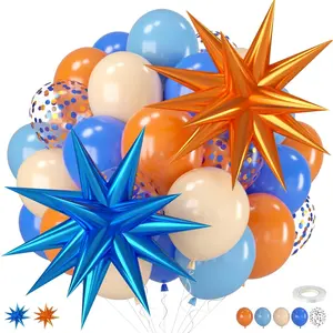 Blue and Orange Balloons, 12 Inch Orange Light Blue Nude Dark Blue Confetti Balloons with Star Foil Balloon for Boys Birthday Party Shower Graduation Decorations