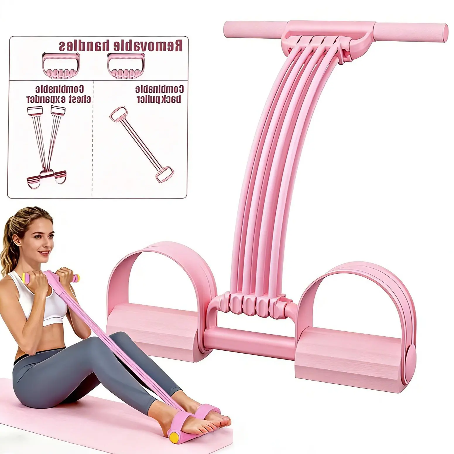 3-in-1 Multifunction Pedal Resistance Band Elastic Pull Rope, Home Gym Fitness Equipment for Full-Body Workout, Abdomen, Waist, Arm & Leg Training, Perfect for Sit-ups, Yoga, Pilates & Body Shaping