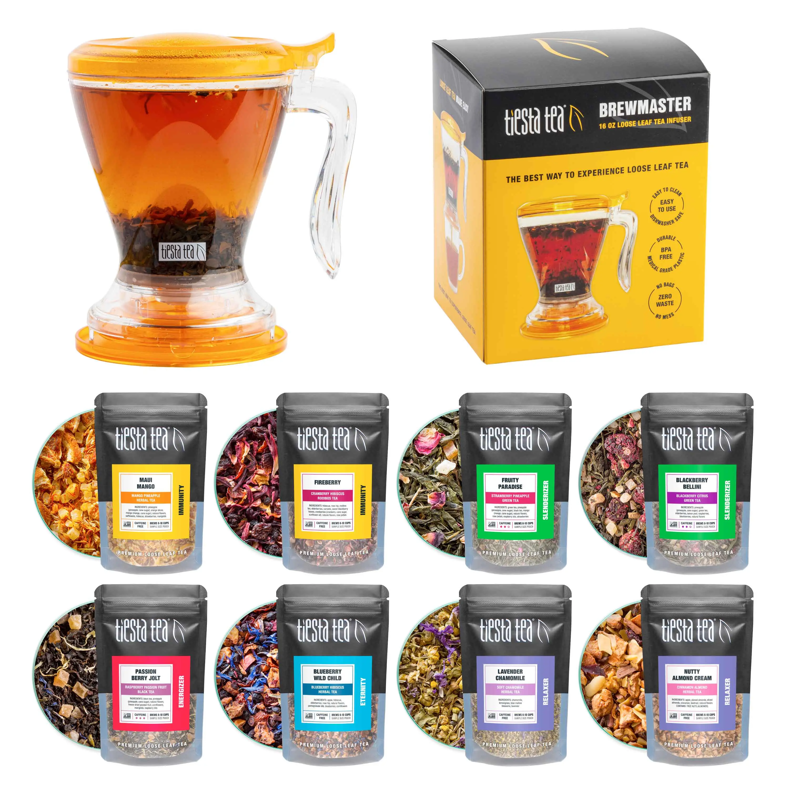 Top Seller Loose Leaf Tea Sampler with Brewmaster, 8 Tea Variety Pack | Tiesta Tea