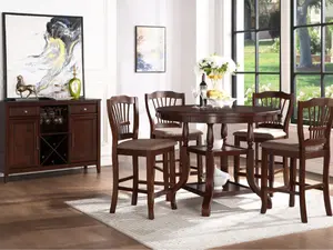 40-2541-12-5PC 5 pc Bixby espresso cherry finish wood 47" round counter height dining table set fabric upholstered seats