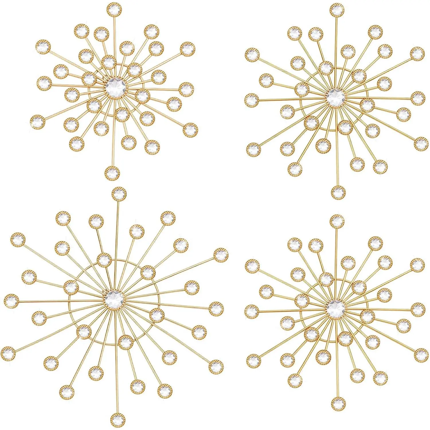 EVERJOYCRAFT 4pcs Luminous Sunburst Metal Wall Art Decor Set, Bling Crystal Hanging Pendants, Modern Accent Sculptures for Living Room Home Decor, Lightweight