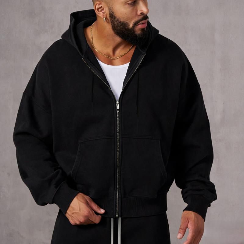 MEN Street Life Men's Vintage Washed Loose Metal Zipper Sweatshirt Hoodie (Reinforced Collar, Hem And Shoulder Seams To Prevent Deformation), School