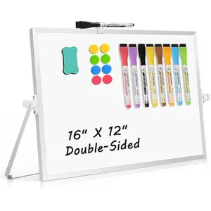 16" x 12" Double-Sided Dry Erase Magnetic Desktop Whiteboard with Stand, Portable Small Whiteboard Set for Drawing, Office and Home Use