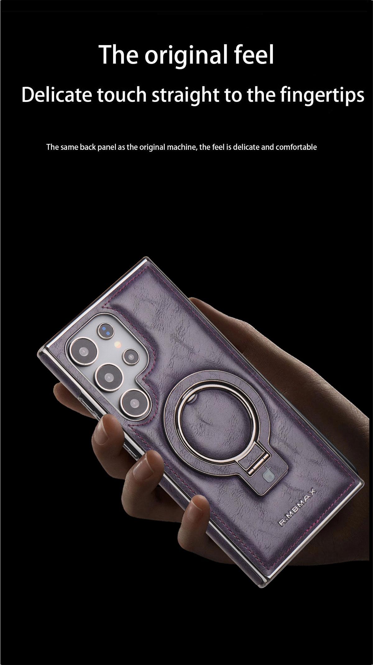 New Luxury Genuine Leather Magnetic Stand Phone Case for Samsung S25Ultra/S25Plus/S24Ultra/S23 Electroplated High-end Business Men Full Shockproof Protective Case