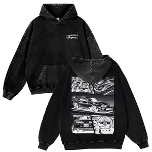 JDM Style Japan 380g Autumn Supra VIntage Washed Hoodie Graphic Sweatshirt